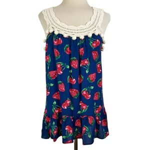 ENTRO New Cherries Strawberries Fruit TOP S Crochet Lace Hippie Retro Tank